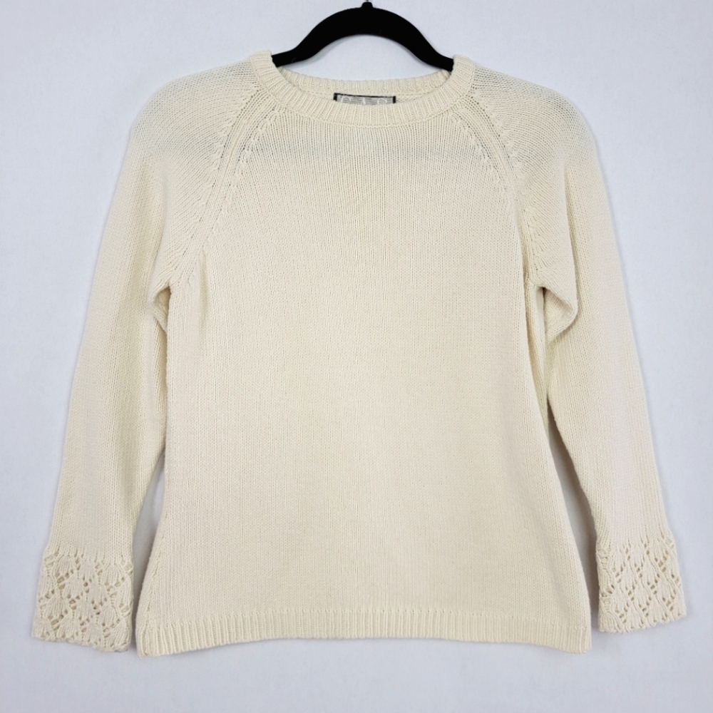The Great American Sweater Co Women's Size Medium Ivory Cream Cable Knit Sweater
